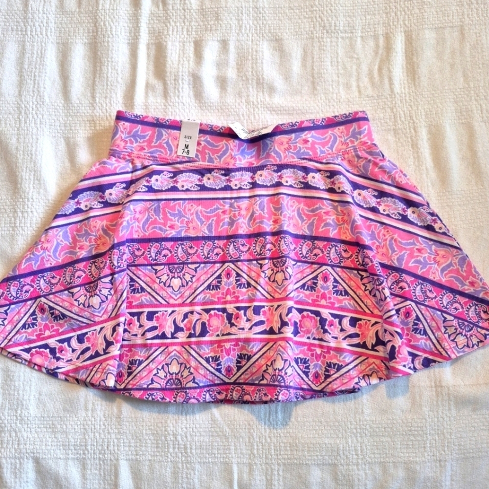 Children's Place skirt with modesty shorts pink purple white design NWT